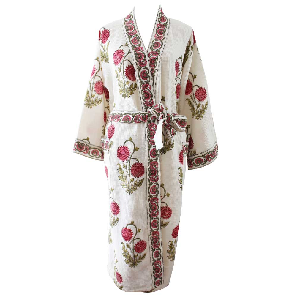 Robe de chambre gaufrée à fleurs roses