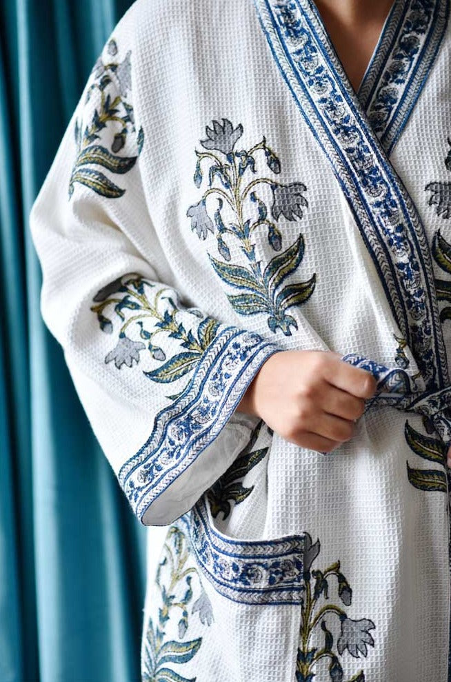 Blue Flower Waffle Dressing Gown Blue Flower Waffle Dressing Gown